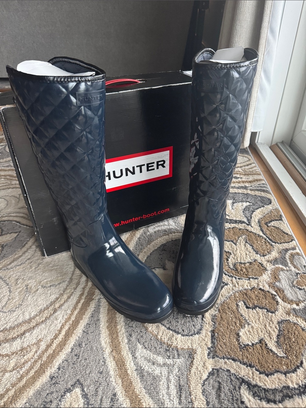 Hunter Quilted Tall Rain Boots in Navy Blue